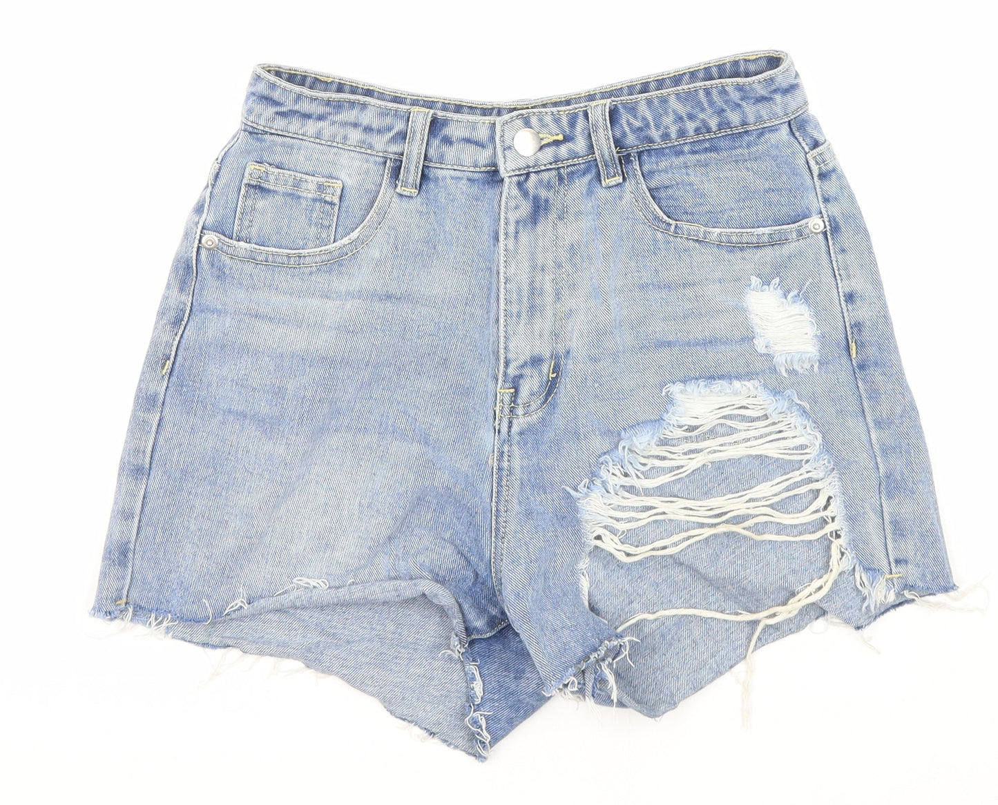 PRETTYLITTLETHING Womens Blue Cotton Basic Shorts Size 8 Regular Zip - Pockets