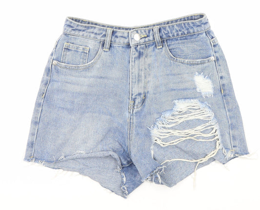 PRETTYLITTLETHING Womens Blue Cotton Basic Shorts Size 8 Regular Zip - Pockets