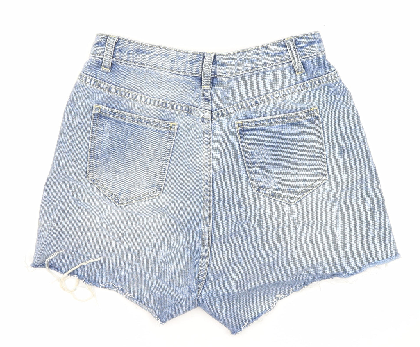 PRETTYLITTLETHING Womens Blue Cotton Basic Shorts Size 8 Regular Zip - Pockets