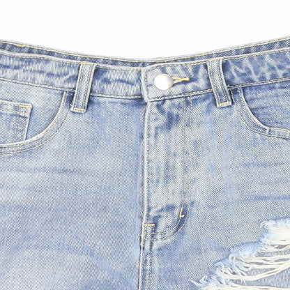 PRETTYLITTLETHING Womens Blue Cotton Basic Shorts Size 8 Regular Zip - Pockets