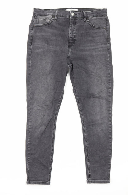 Topshop Womens Black Cotton Straight Jeans Size 32 in L30 in Regular Zip - Pockets