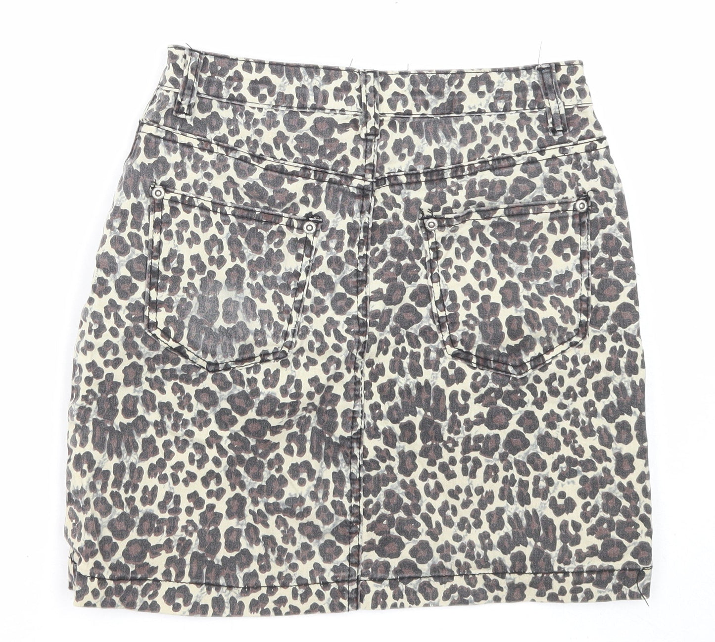 PRETTYLITTLETHING Womens Multicoloured Animal Print Cotton A-Line Skirt Size 8 Zip