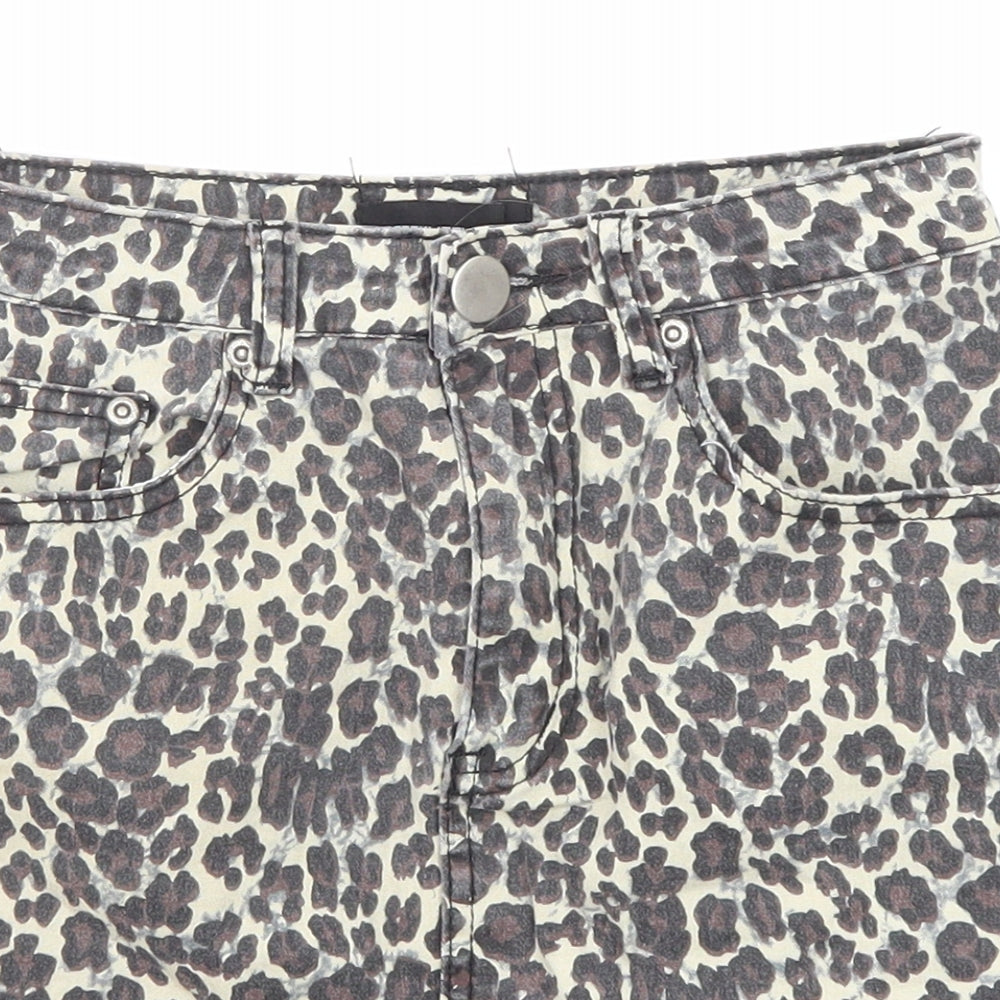 PRETTYLITTLETHING Womens Multicoloured Animal Print Cotton A-Line Skirt Size 8 Zip