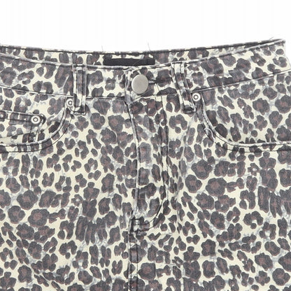 PRETTYLITTLETHING Womens Multicoloured Animal Print Cotton A-Line Skirt Size 8 Zip