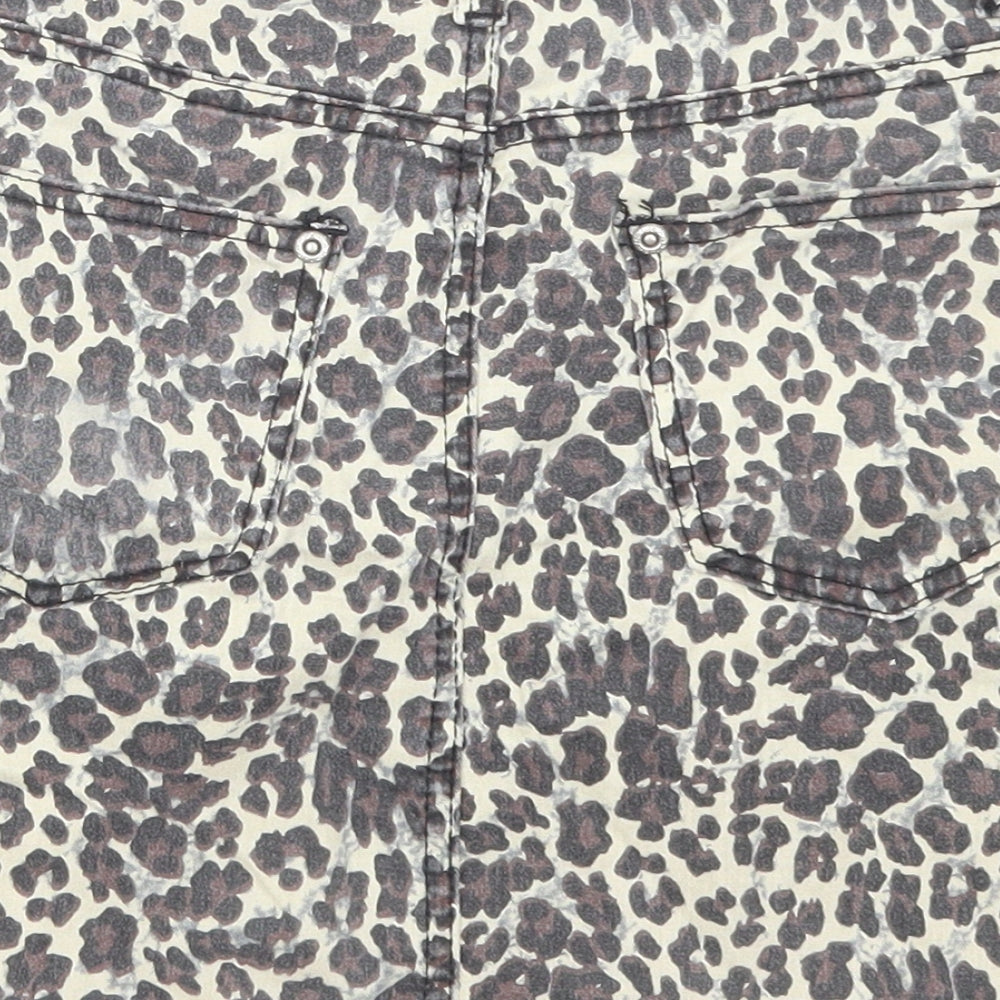 PRETTYLITTLETHING Womens Multicoloured Animal Print Cotton A-Line Skirt Size 8 Zip