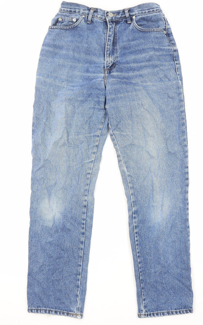 BHS Womens Blue Cotton Straight Jeans Size 12 L29 in Regular Zip - Pockets