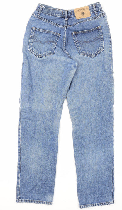 BHS Womens Blue Cotton Straight Jeans Size 12 L29 in Regular Zip - Pockets