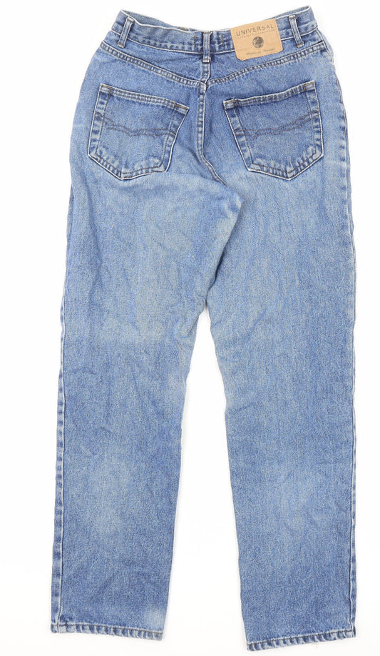 BHS Womens Blue Cotton Straight Jeans Size 12 L29 in Regular Zip - Pockets