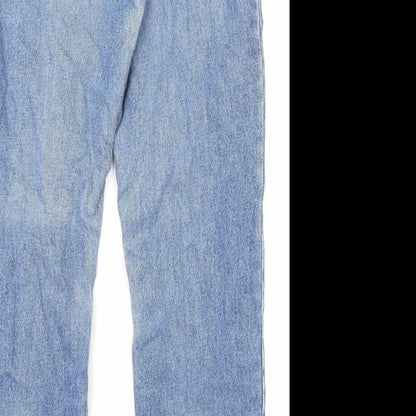 BHS Womens Blue Cotton Straight Jeans Size 12 L29 in Regular Zip - Pockets