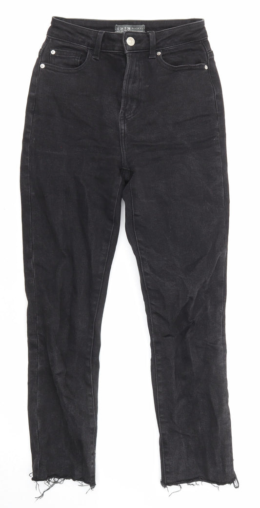 Denim & Co. Womens Black Cotton Straight Jeans Size 6 L24 in Regular Zip - Pockets