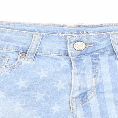 American Eagle Outfitters Girls Blue Cotton Boyfriend Shorts Size 14 Years Regular Zip - Pockets