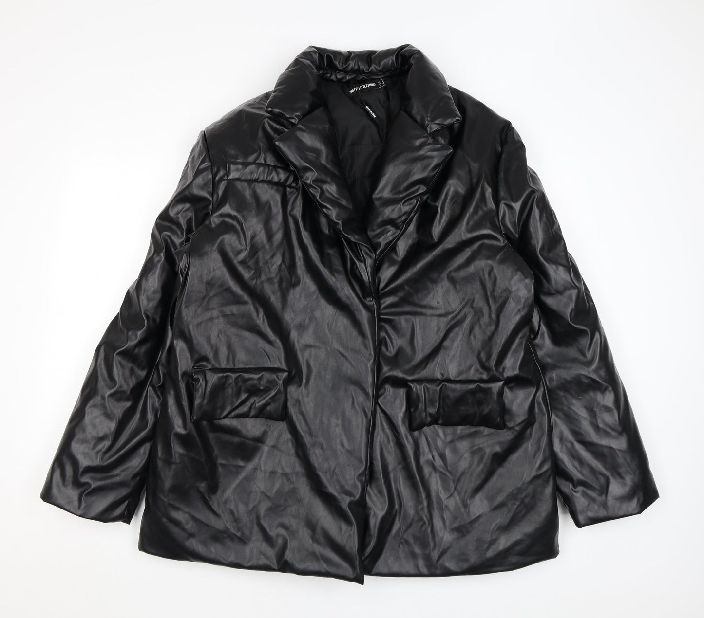 Womens UK Size 10 PRETTYLITTLETHING Black Puffer Jacket