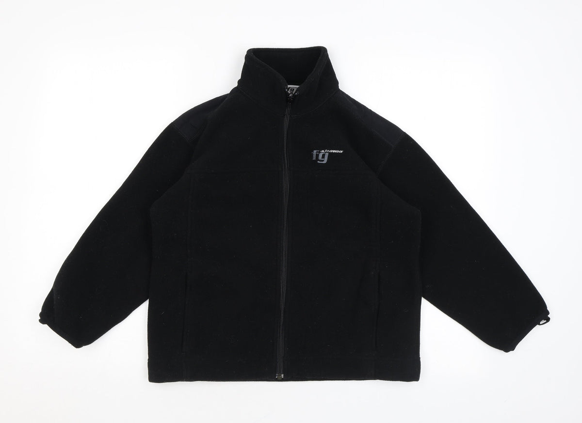 Additional front view of FG Activewear boys’ black basic jacket jacket, size 8-9, years zip
