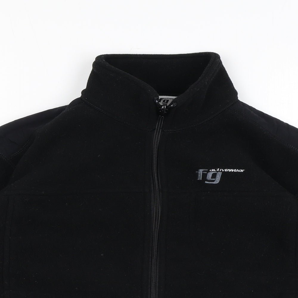 Close-up detail of FG Activewear boys’ black basic jacket jacket, size 8-9, years zip