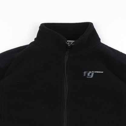 Close-up detail of FG Activewear boys’ black basic jacket jacket, size 8-9, years zip