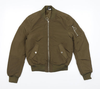Divided by H&M Womens Green Bomber Jacket Jacket Size 4 Zip