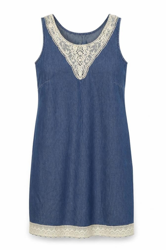 Evie Womens Blue Cotton A-Line Size 12 Scoop Neck Pullover - Lace