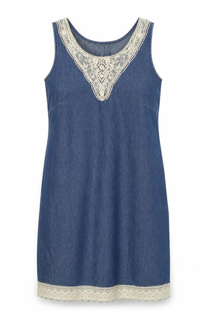 Evie Womens Blue Cotton A-Line Size 12 Scoop Neck Pullover - Lace