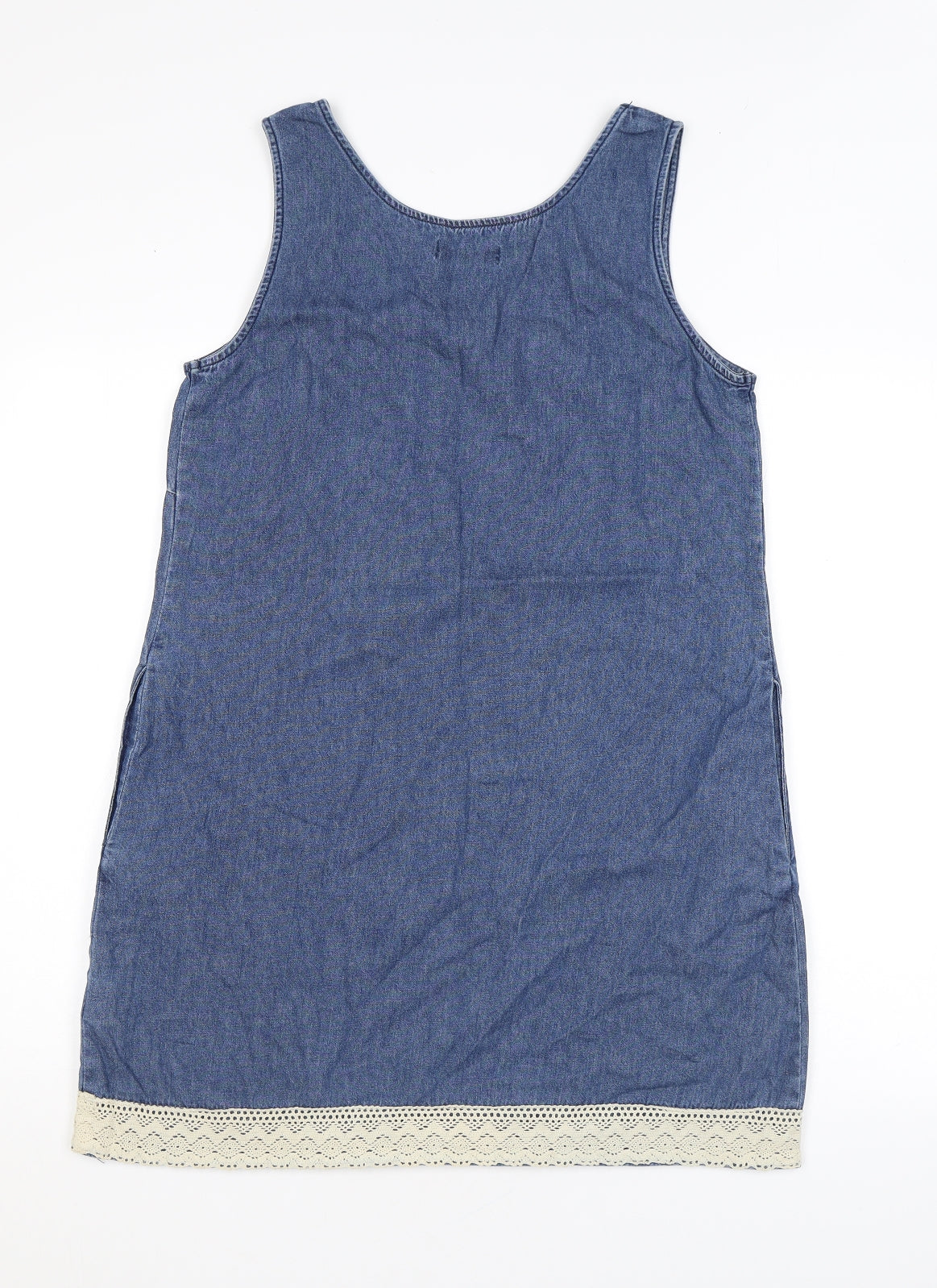 Evie Womens Blue Cotton A-Line Size 12 Scoop Neck Pullover - Lace