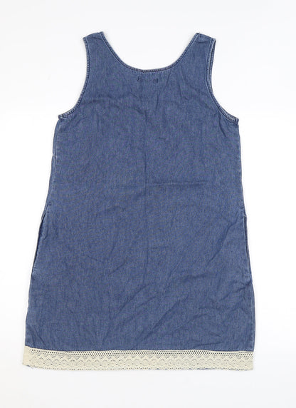 Evie Womens Blue Cotton A-Line Size 12 Scoop Neck Pullover - Lace