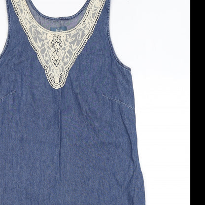 Evie Womens Blue Cotton A-Line Size 12 Scoop Neck Pullover - Lace