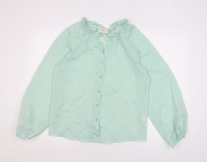 Primrose Womens Green Striped Polyamide Basic Blouse Size 10 V-Neck