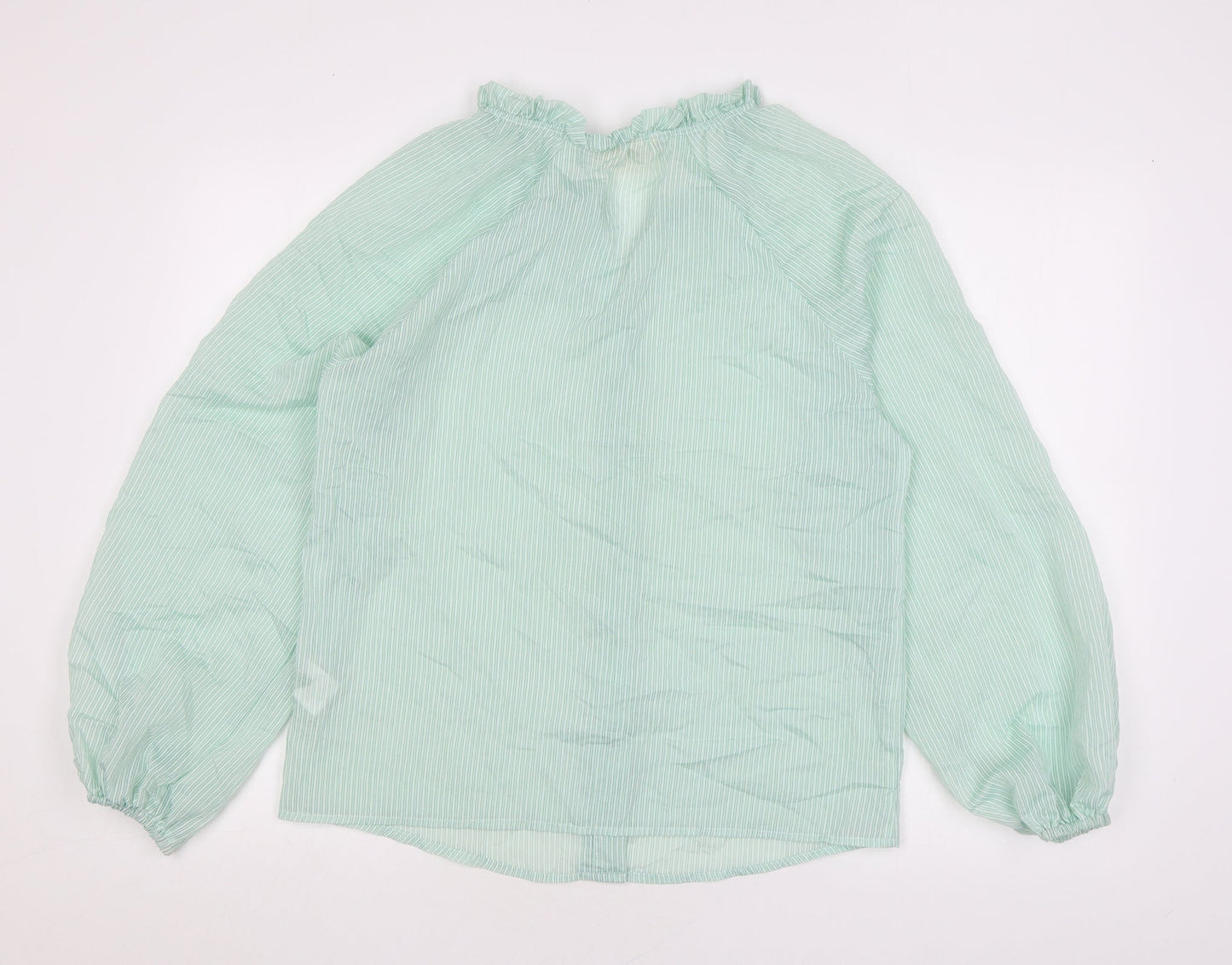 Primrose Womens Green Striped Polyamide Basic Blouse Size 10 V-Neck