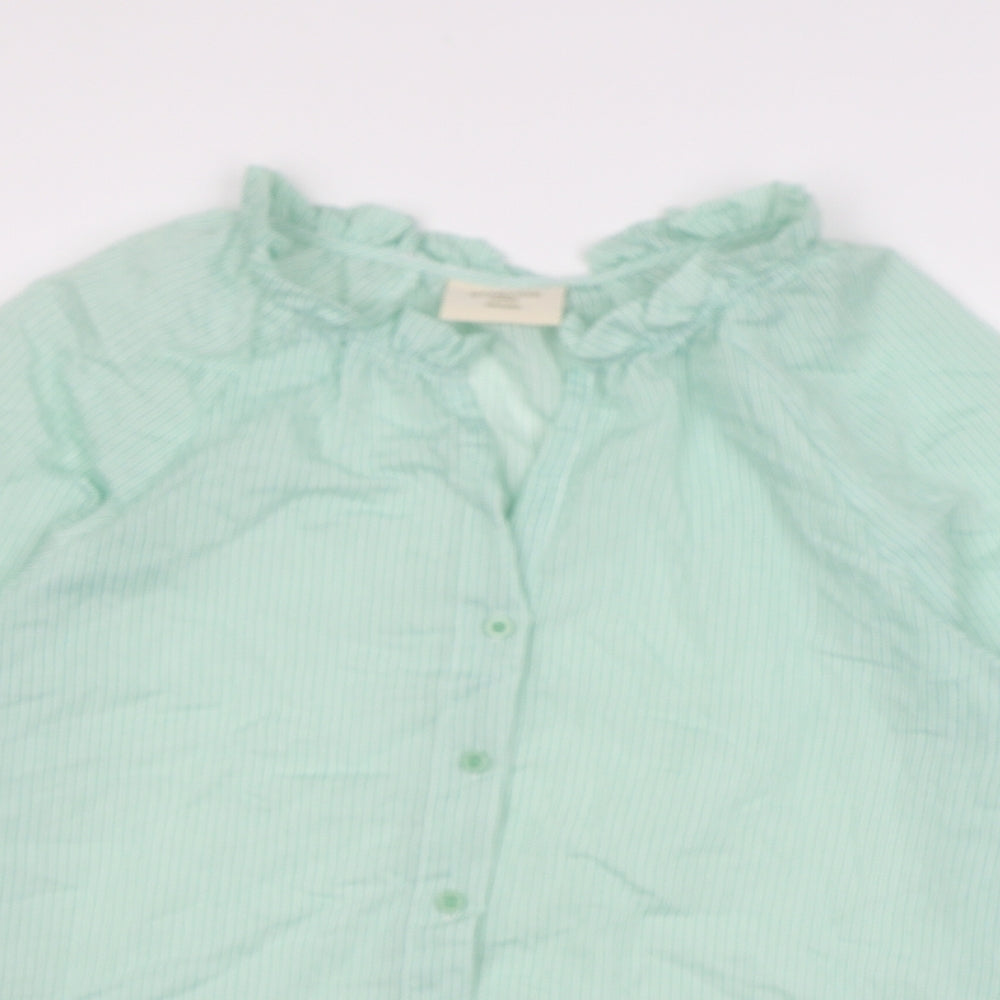 Primrose Womens Green Striped Polyamide Basic Blouse Size 10 V-Neck
