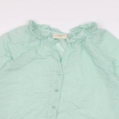 Primrose Womens Green Striped Polyamide Basic Blouse Size 10 V-Neck