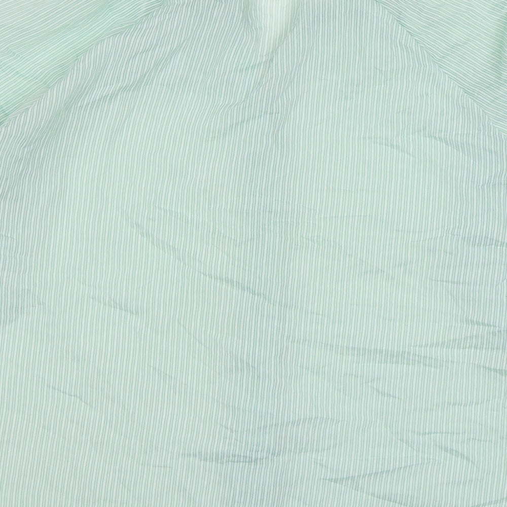 Primrose Womens Green Striped Polyamide Basic Blouse Size 10 V-Neck
