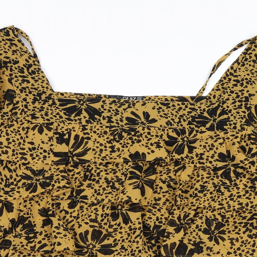 Quiz Womens Yellow Floral Polyester Basic Blouse Size 16 Square Neck - Ruffles