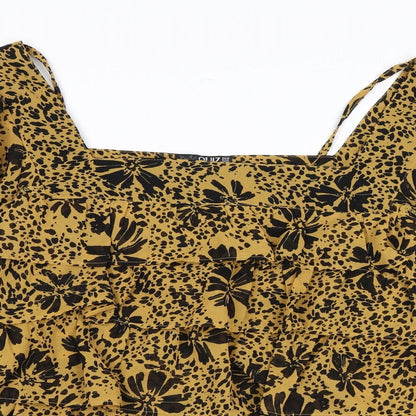 Quiz Womens Yellow Floral Polyester Basic Blouse Size 16 Square Neck - Ruffles