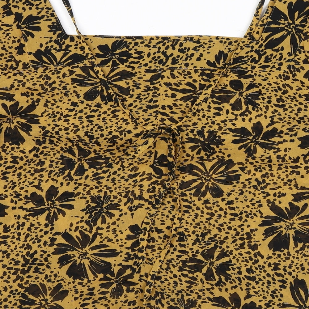 Quiz Womens Yellow Floral Polyester Basic Blouse Size 16 Square Neck - Ruffles