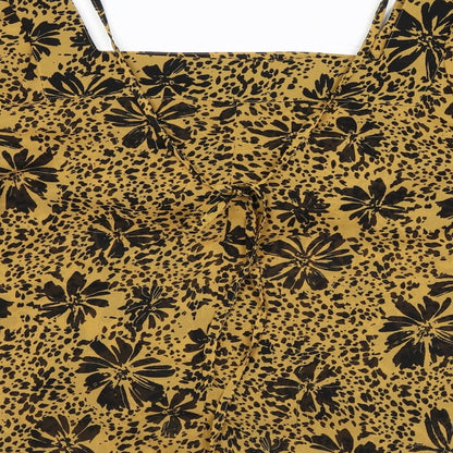 Quiz Womens Yellow Floral Polyester Basic Blouse Size 16 Square Neck - Ruffles