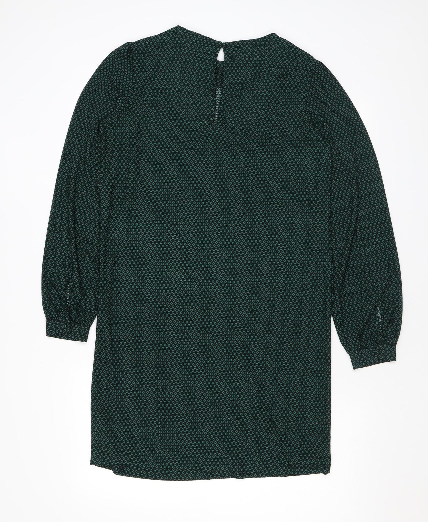 NEXT Womens Green Geometric Polyester T-Shirt Dress Size 8 Round Neck Button