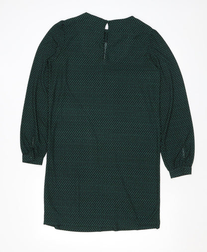 NEXT Womens Green Geometric Polyester T-Shirt Dress Size 8 Round Neck Button