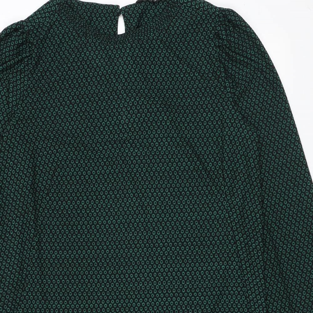 NEXT Womens Green Geometric Polyester T-Shirt Dress Size 8 Round Neck Button