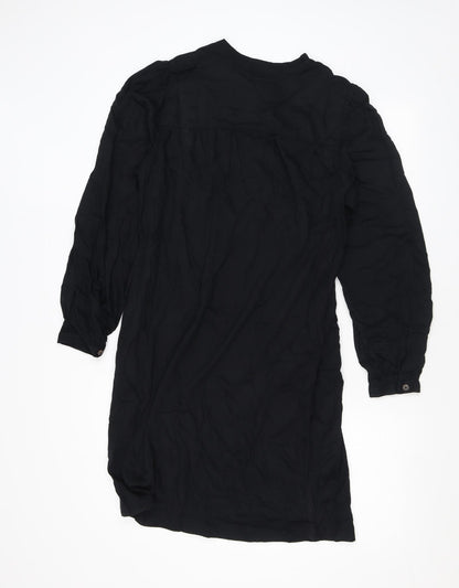 Marks and Spencer Womens Black Polyester Shirt Dress Size 10 Round Neck Button