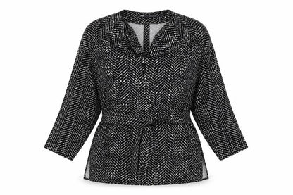 Zara Womens Black Geometric Polyester Basic Blouse Size M Cowl Neck - Tie