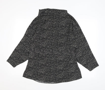 Zara Womens Black Geometric Polyester Basic Blouse Size M Cowl Neck - Tie