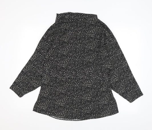 Zara Womens Black Geometric Polyester Basic Blouse Size M Cowl Neck - Tie