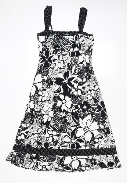Per Una Womens Black Floral Viscose A-Line Size 10 Square Neck Pullover