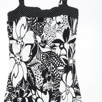 Per Una Womens Black Floral Viscose A-Line Size 10 Square Neck Pullover