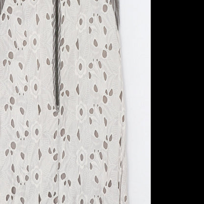 san & soni Womens White Floral Cotton A-Line Size S Round Neck Zip - Striped