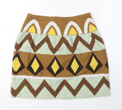 H&M Womens Multicoloured Geometric Polyester Mini Skirt Size 8 Zip