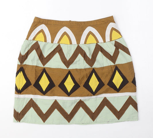 H&M Womens Multicoloured Geometric Polyester Mini Skirt Size 8 Zip