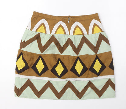 H&M Womens Multicoloured Geometric Polyester Mini Skirt Size 8 Zip
