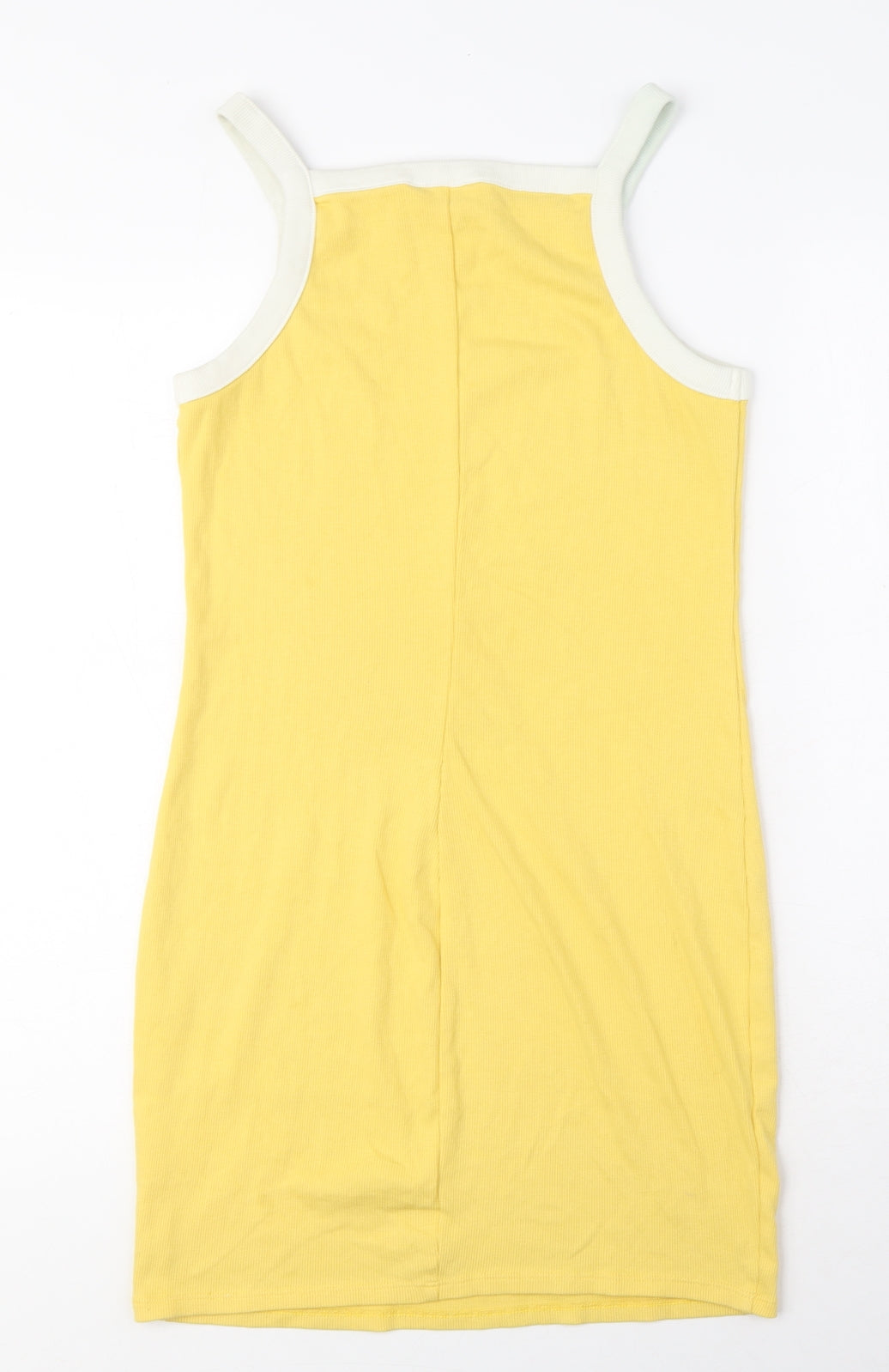 Monki Womens Yellow Cotton Mini Size S Square Neck Pullover - Ribbed
