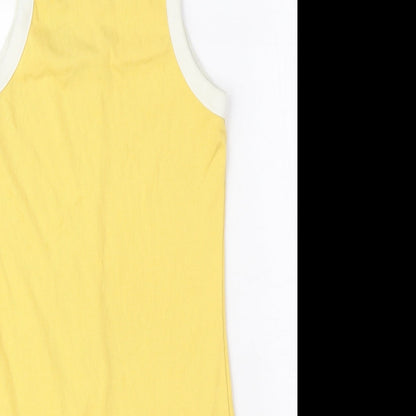 Monki Womens Yellow Cotton Mini Size S Square Neck Pullover - Ribbed