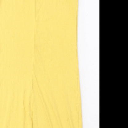 Monki Womens Yellow Cotton Mini Size S Square Neck Pullover - Ribbed